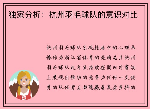 独家分析：杭州羽毛球队的意识对比