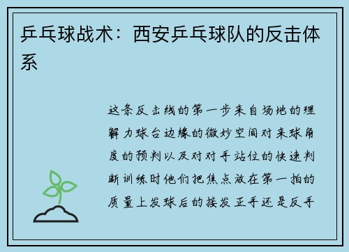 乒乓球战术：西安乒乓球队的反击体系