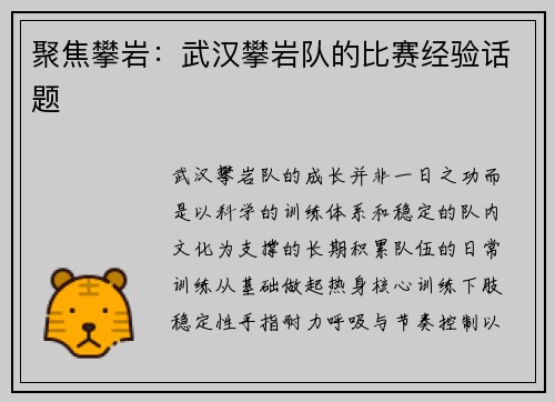 聚焦攀岩：武汉攀岩队的比赛经验话题