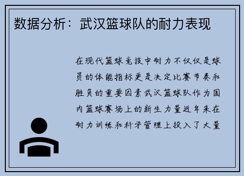 数据分析：武汉篮球队的耐力表现